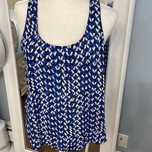 Aqua navy and white patterned tank